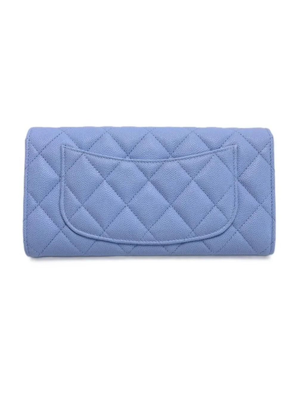 Chanel Wallet Long Flap Quilted Caviar Leather Blue Silver